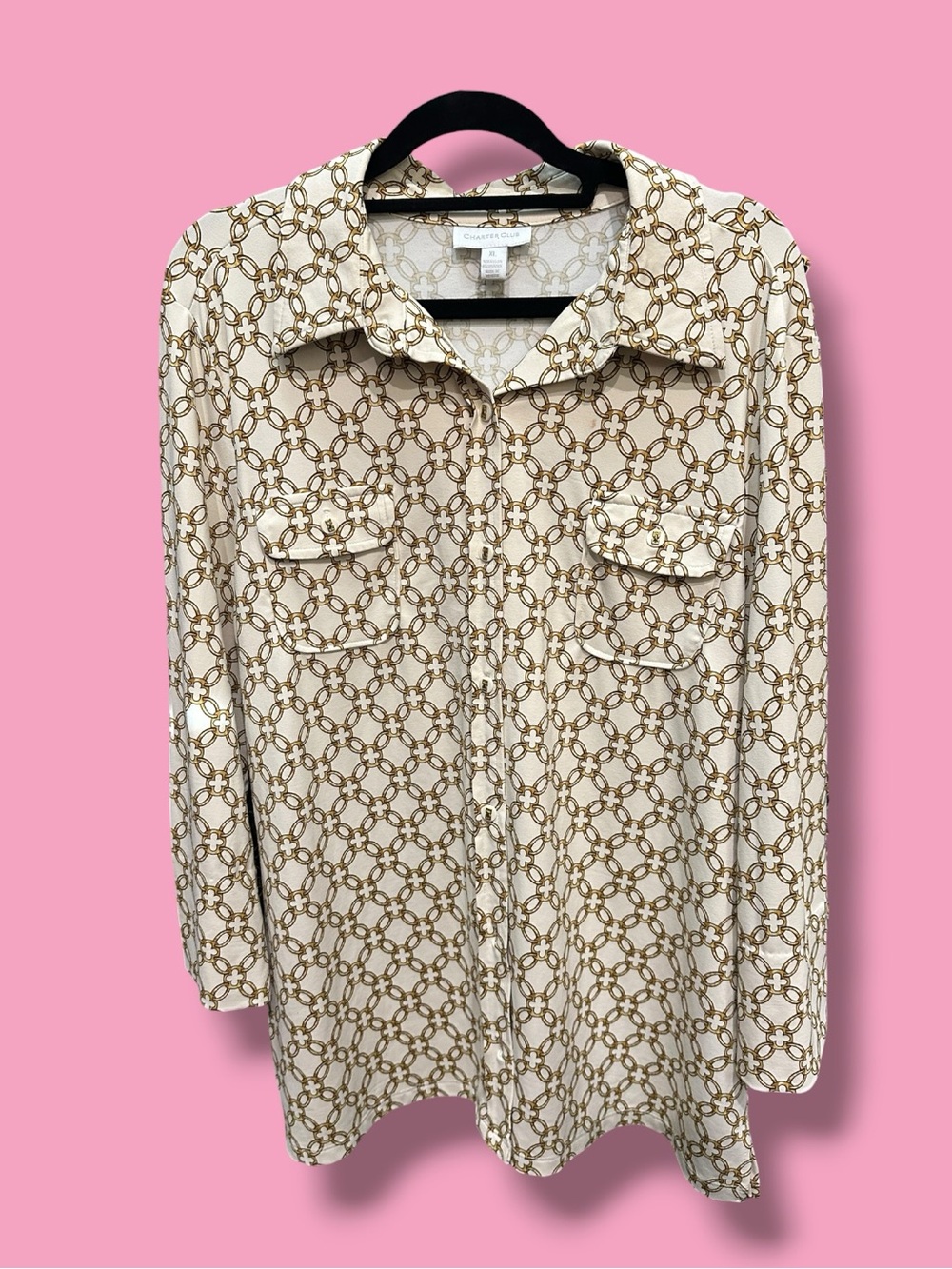 Charter Club Cream Jacket with Brown Chain-Print